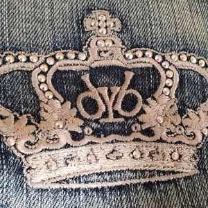 Pink Swarovski Crystal Crown Blue Jeans 27 x 32 Low Rise Boot Cut